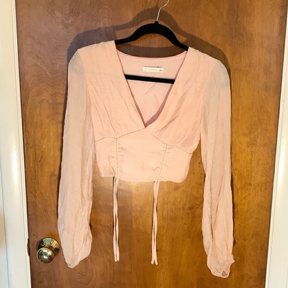 O. Vianca EUC pink puffed sleeve long sleeve crop top! Size S